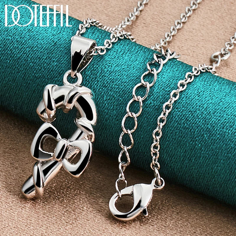 925 Silver Bowknot Pendant Necklace 18 Inch Box Chain Wedding Charm Jewelry