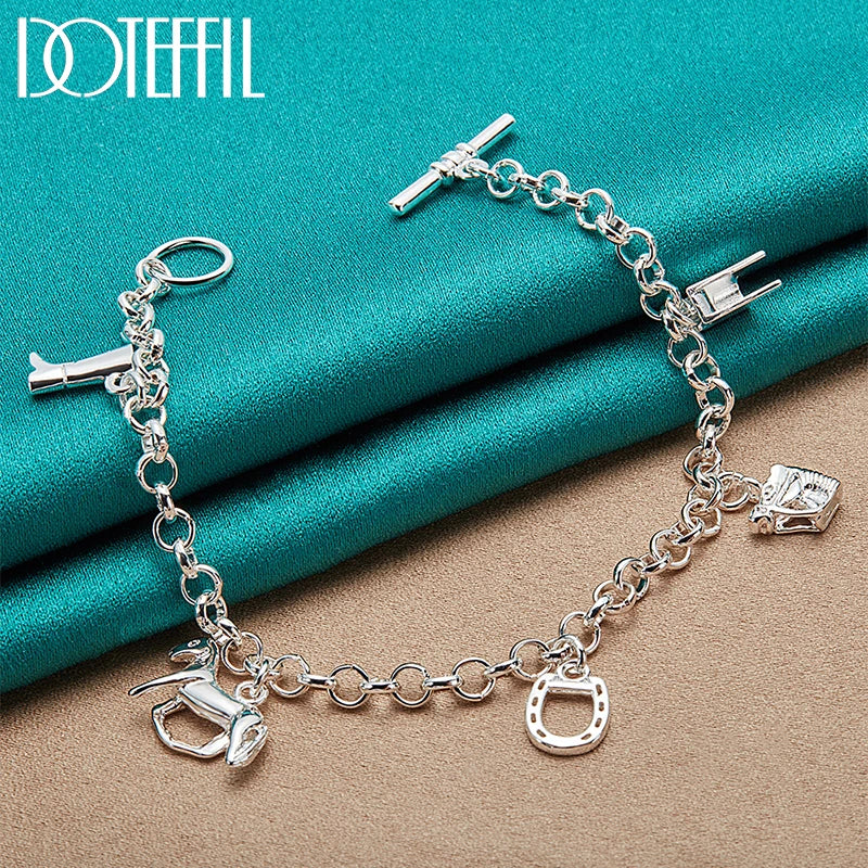 925 Silver Horse Shoe Boots Pendant Bracelet for Women