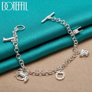 925 Silver Horse Shoe Boots Pendant Bracelet