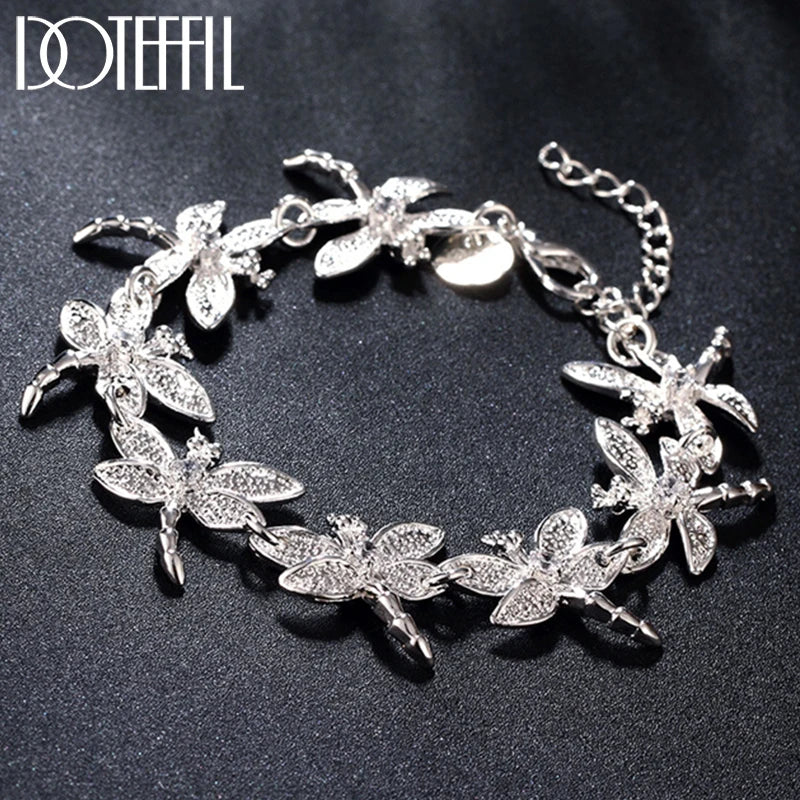 925 Silver Zirconium Dragonfly Bracelet For Women Wedding Party