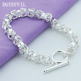925 Silver Interlocking Circle Chain OT Buckle Bracelet For Woman