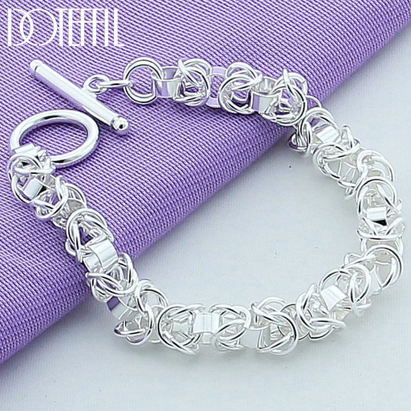 925 Silver Interlocking Circle Chain OT Buckle Bracelet For Woman
