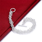 925 Silver Interlocking Circle Chain OT Buckle Bracelet For Woman