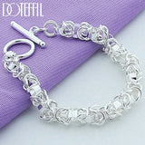 925 Silver Interlocking Circle Chain OT Buckle Bracelet For Woman