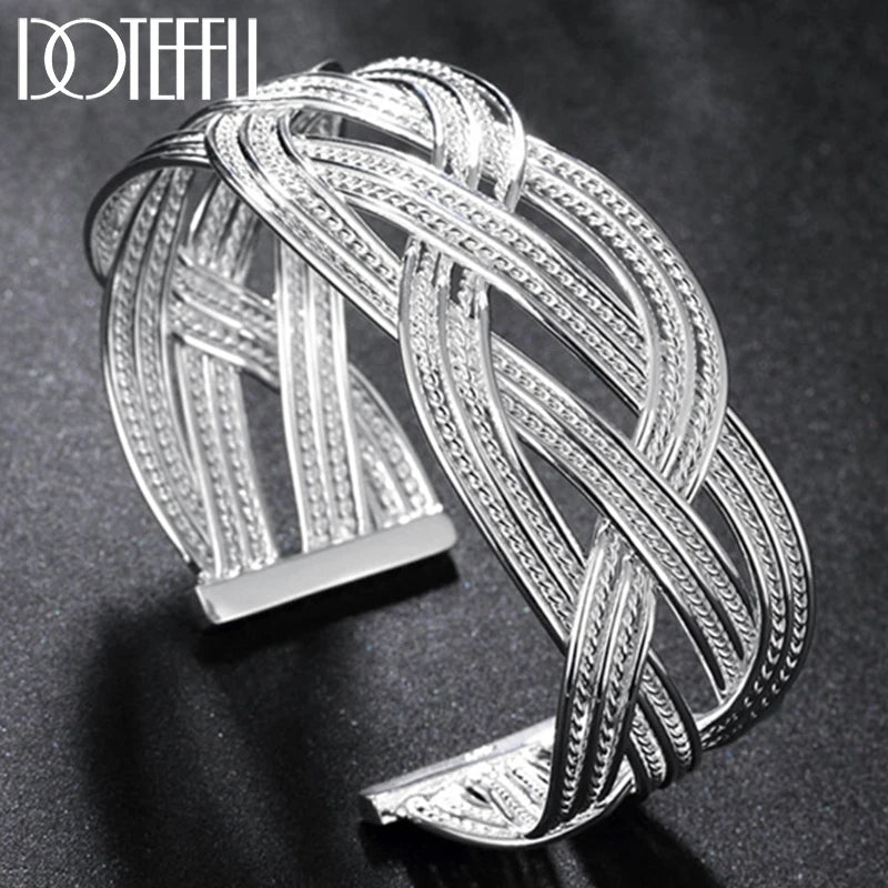 925 Silver Cross Bangle Bracelet Wedding Engagement Party Jewelry