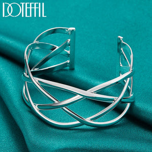 925 Silver Interweave Bangles Bracelet Wedding Engagement Party