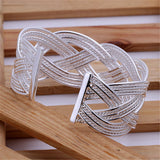 925 Silver Web Opening Bangle Bracelet Women Charm Party Jewelry