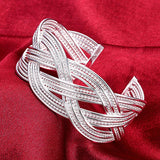 925 Silver Web Opening Bangle Bracelet Women Charm Party Jewelry