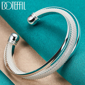 925 Sterling Silver Large Reticulated Bangle Bracelet for Woman Man