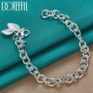 925 Silver Leaves Pendant Bracelet Chain Wedding Engagement Jewelry