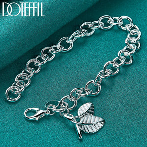 925 Silver Leaves Pendant Bracelet Chain Wedding Engagement Jewelry