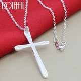 925 Silver Long Cross Pendant Necklace 18 Inch Chain Wedding Charm Jewelry