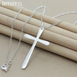 925 Silver Long Cross Pendant Necklace 18 Inch Chain Wedding Charm Jewelry