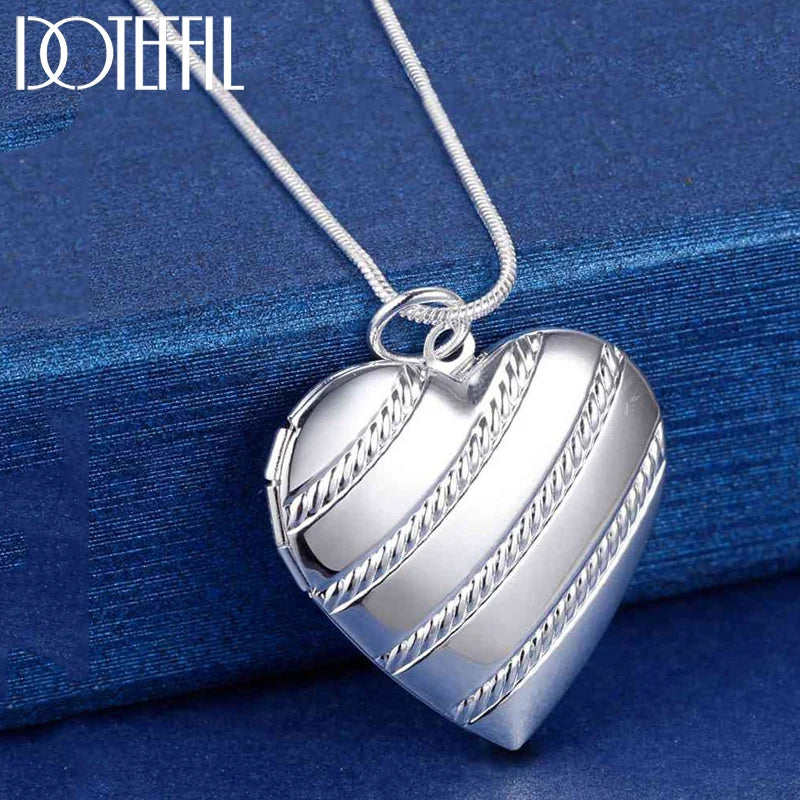 925 Silver Love Heart Photo Frame Necklace for Women