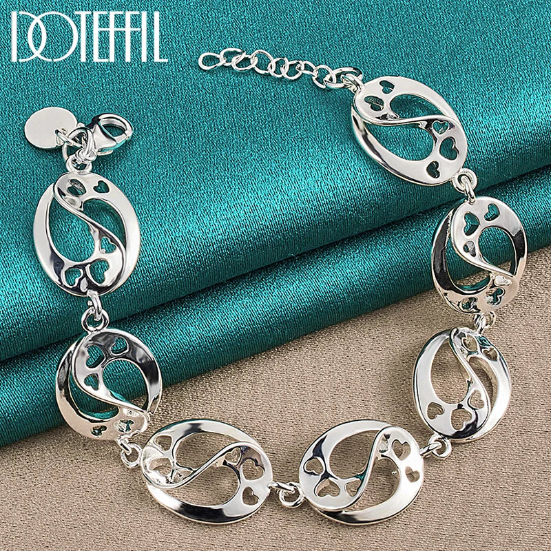 925 Silver Heart Chain Bracelet for Women Wedding Charm