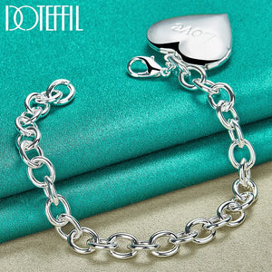 925 Silver Heart Frame Pendant Bracelet Chain Wedding Jewelry