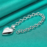 925 Silver Heart Frame Pendant Bracelet Chain Wedding Jewelry