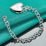 925 Silver Heart Frame Pendant Bracelet Chain Wedding Jewelry