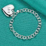 925 Silver Heart Frame Pendant Bracelet Chain Wedding Jewelry