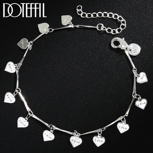 925 Silver Heart Pendant Bracelet Chain Wedding Engagement Charm Jewelry