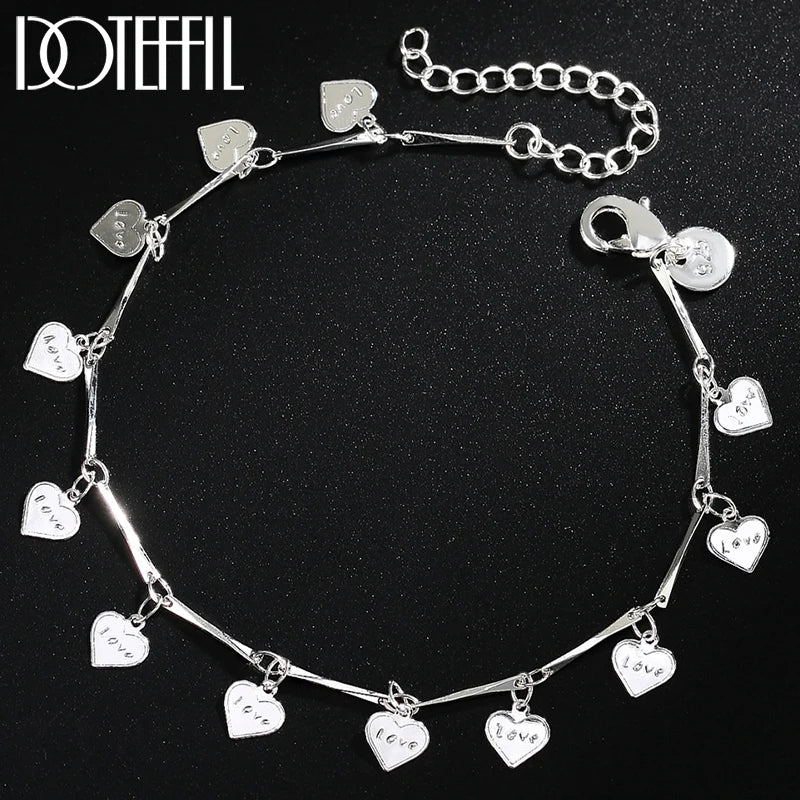 925 Silver Heart Pendant Bracelet Chain Wedding Engagement Charm Jewelry