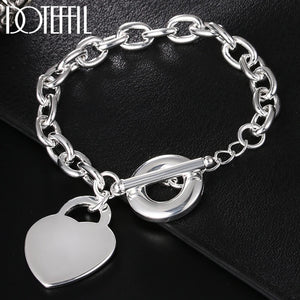 925 Silver Heart Pendant Bracelet Chain for Women Wedding Party