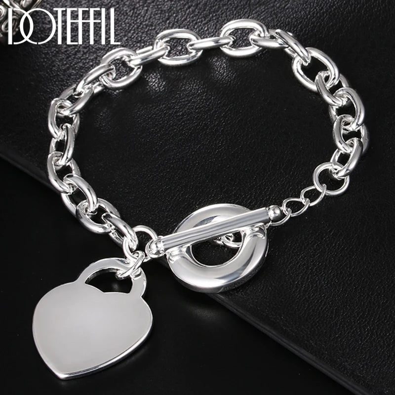 925 Silver Heart Pendant Bracelet Chain for Women Wedding Party