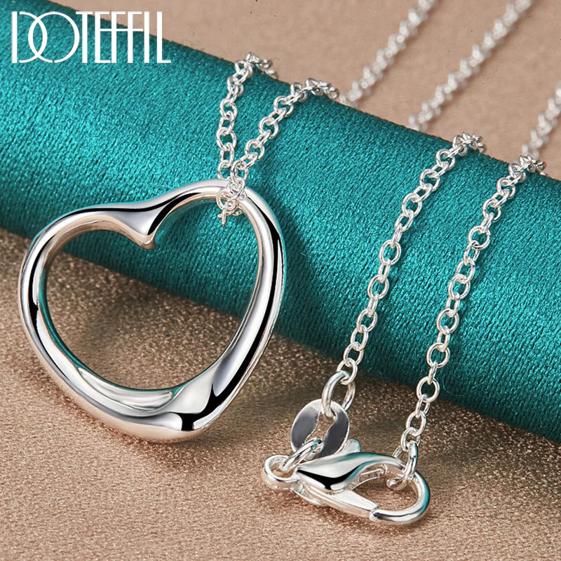 925 Silver Heart Pendant Necklace 18-30 Inch Chain Women Wedding Charm Jewelry