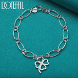 925 Silver Lucky Clover Flowers Pendant Bracelet Woman Charm Wedding Jewelry