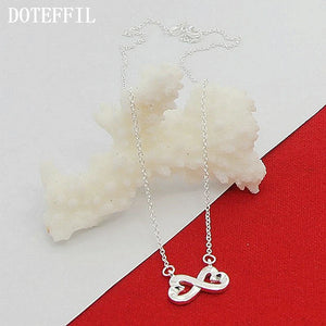 925 Silver Lucky Double Heart Pendant Necklace Women Wedding Jewelry