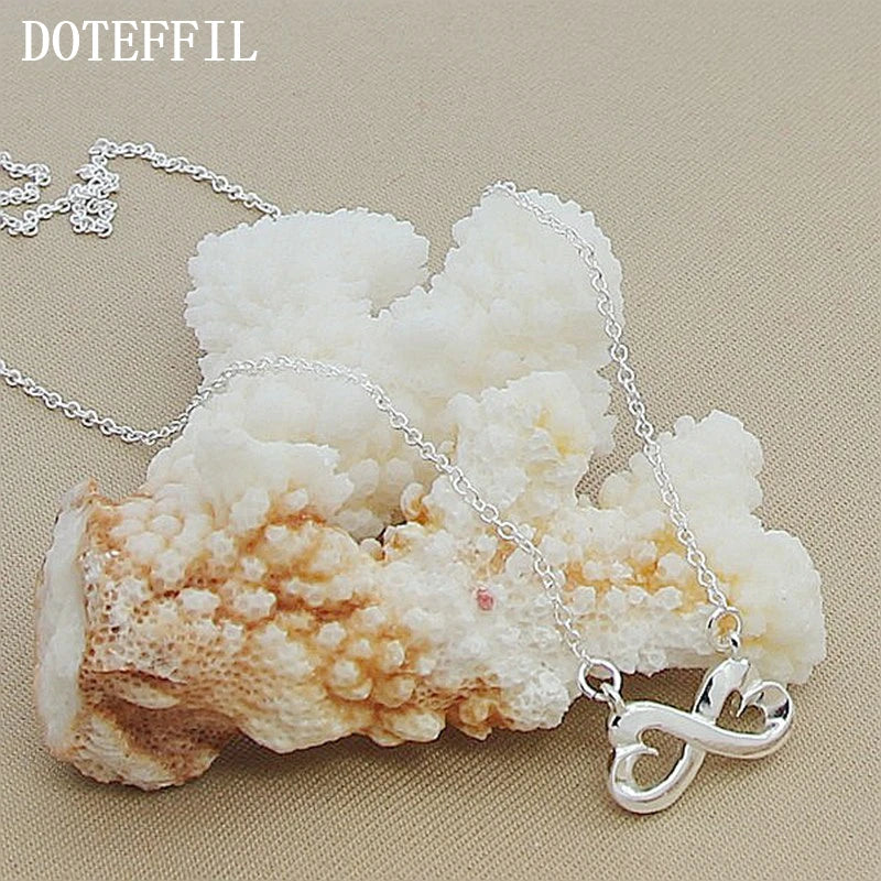 925 Silver Lucky Double Heart Pendant Necklace Women Wedding Jewelry