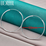 925 Silver Matte Round Circle 50/60mm Hoop Earring Wedding Party Jewelry
