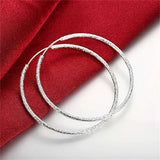 925 Silver Matte Round Circle 50/60mm Hoop Earring Wedding Party Jewelry