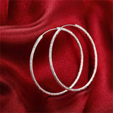 925 Silver Matte Round Circle 50/60mm Hoop Earring Wedding Party Jewelry