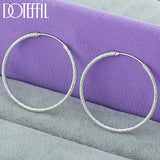 925 Silver Matte Round Circle 50/60mm Hoop Earring Wedding Party Jewelry