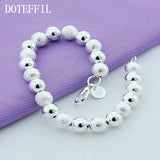 925 Silver Matte Smooth Ball 8mm Bead Chain Bracelet Women Charm Wedding Jewelry