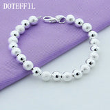 925 Silver Matte Smooth Ball 8mm Bead Chain Bracelet Women Charm Wedding Jewelry