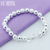 925 Silver Matte Smooth Ball 8mm Bead Chain Bracelet Women Charm Wedding Jewelry