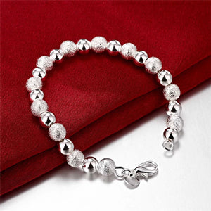 925 Silver Matte Smooth Ball 8mm Bead Chain Bracelet Women Charm Wedding Jewelry