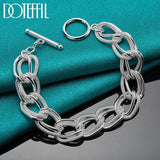925 Sterling Silver Matte Smooth Ring Chain Bracelet