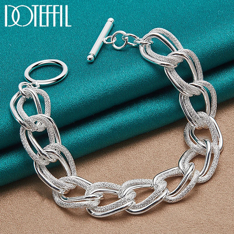 925 Silver Matte Ring Chain Bracelet Wedding Jewelry