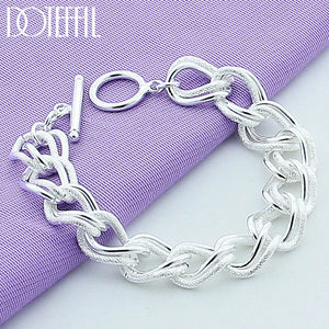 925 Silver Matte Smooth Ring Chain Bracelet