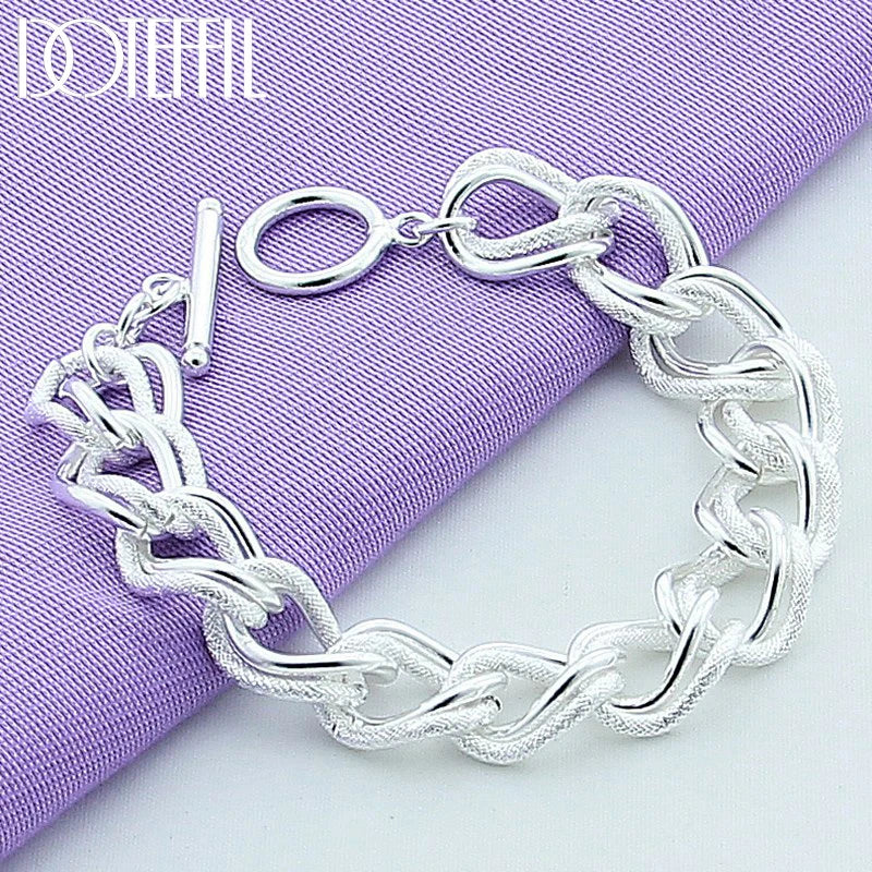 925 Silver Matte Smooth Ring Chain Bracelet