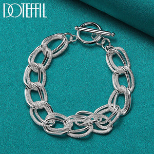 925 Sterling Silver Matte Smooth Ring Chain Bracelet