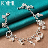 925 Silver Moon Heart Lock Cross Bracelet Chain For Man Women Charm