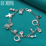 925 Silver Moon Heart Lock Cross Bracelet Chain For Man Women Charm
