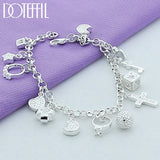 925 Silver Moon Heart Lock Cross Bracelet Men Woman Wedding Jewelry