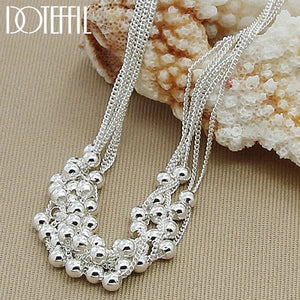 925 Sterling Silver Multi-Chain Grapes Beads Smooth Ball Necklace