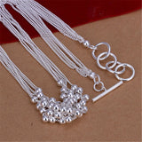 925 Sterling Silver Multi-Chain Grapes Beads Smooth Ball Necklace