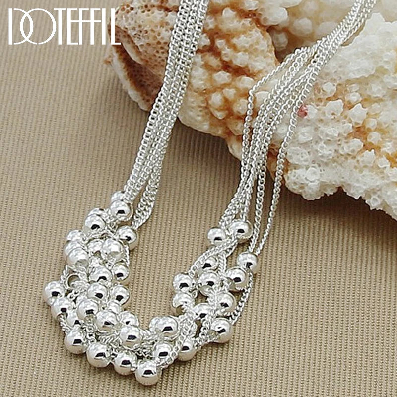 925 Sterling Silver Multi-Chain Grapes Beads Smooth Ball Necklace